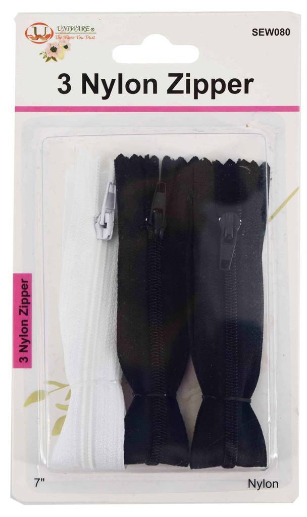 3 pc Nylon Zipper Set, Mixed Colors (288 pcs/ctn)