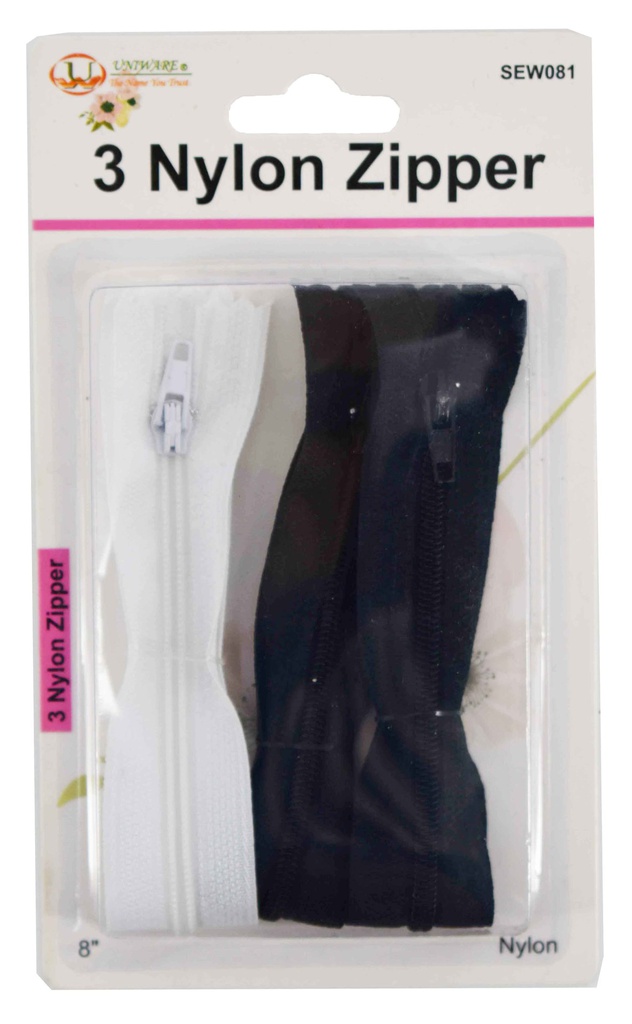 3 pc Nylon Zipper Set, Mixed Colors (288 pcs/ctn)