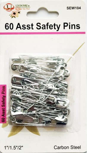 [SEW104] 60 pc Steel Safety Pin Set, Mixed Sizes (288 pcs/ctn)