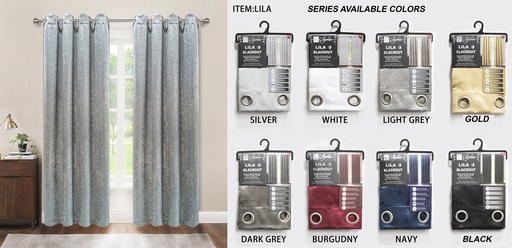 [WC53001GY] 54"x84" Lila 54"x84" Elara 99% Blackout Grommet Window Curtain, 100% Polyester (12 pc/ctn)