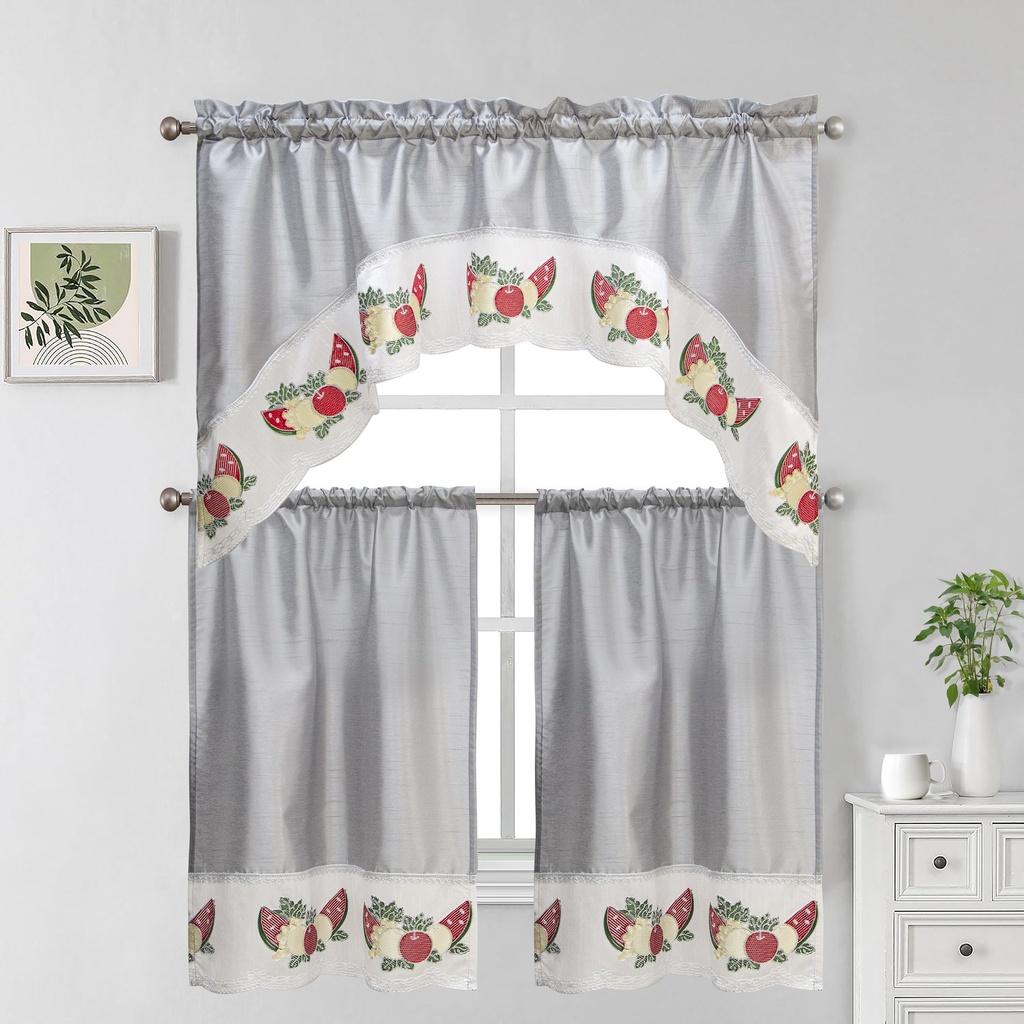 27"x36", 54"x14" Lena Kitchen Curtain Set(12 pc/ctn)