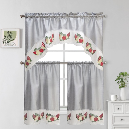 [WC59000GY] 27"x36", 54"x14" Lena Kitchen Curtain Set(12 pc/ctn)