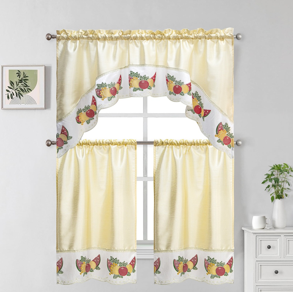 27"x36", 54"x14" Lena Kitchen Curtain Set(12 pc/ctn)