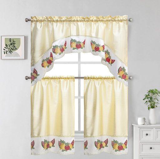 [WC59000BG] 27"x36", 54"x14" Lena Kitchen Curtain Set(12 pc/ctn)