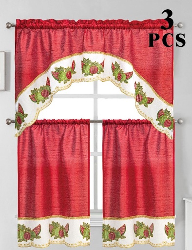 [WC59000RD] 27"x36", 54"x14" Lena Kitchen Curtain Set(12 pc/ctn)