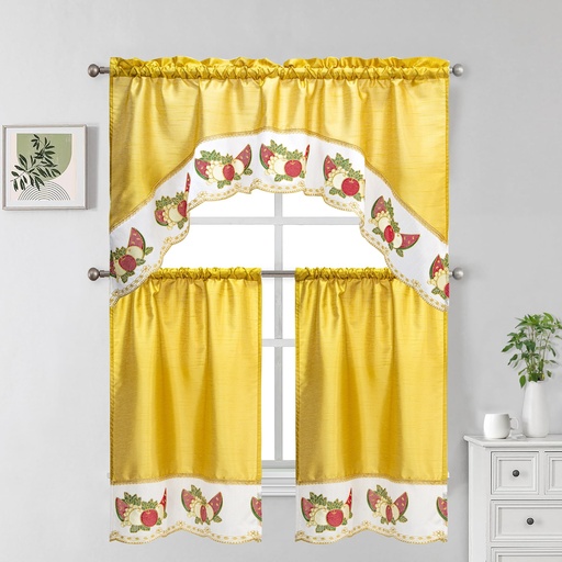 [WC59000GD] 27"x36", 54"x14" Lena Kitchen Curtain Set(12 pc/ctn)