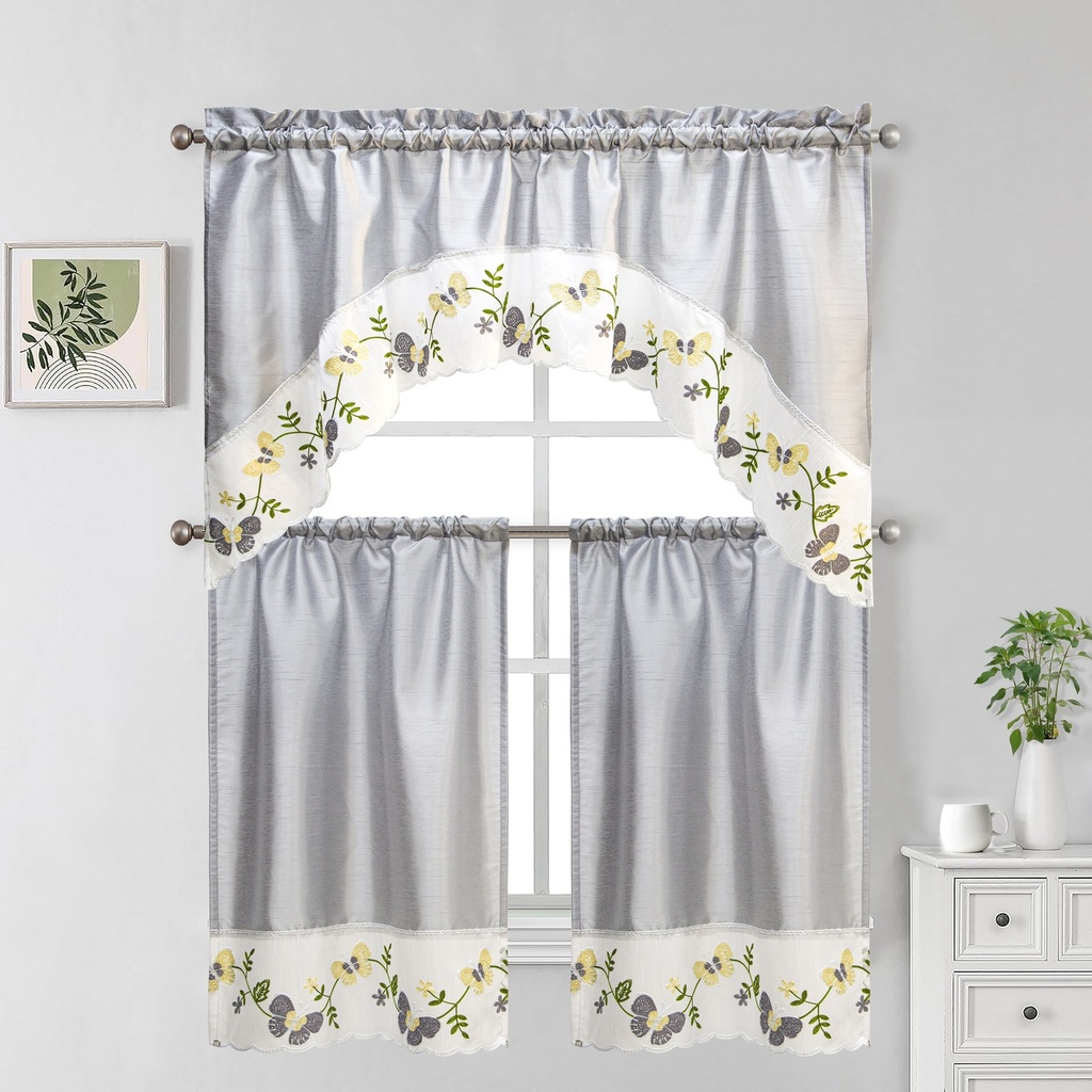 27"x36", 54"x14" Lena Kitchen Curtain Set(12 pc/ctn)