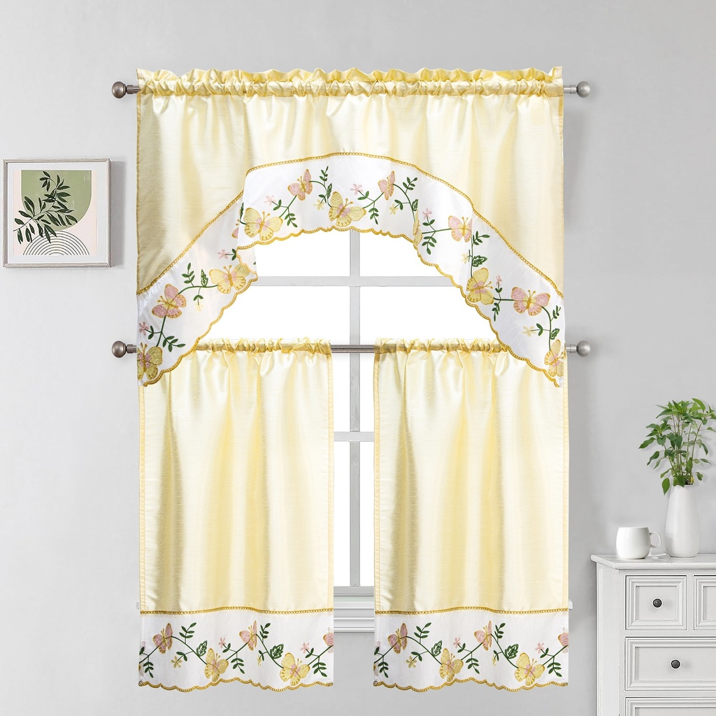 27"x36", 54"x14" Lena Kitchen Curtain Set(12 pc/ctn)