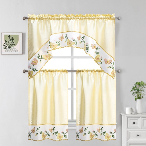 [WC59001BG] 27"x36", 54"x14" Lena Kitchen Curtain Set(12 pc/ctn)