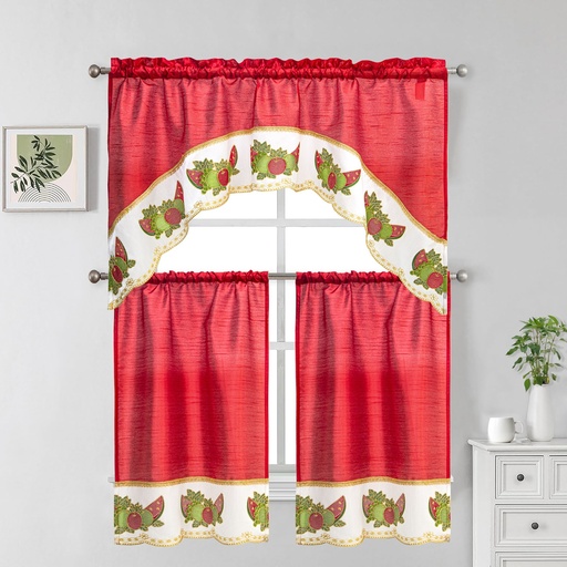 [WC59001RD] 27"x36", 54"x14" Lena Kitchen Curtain Set(12 pc/ctn)