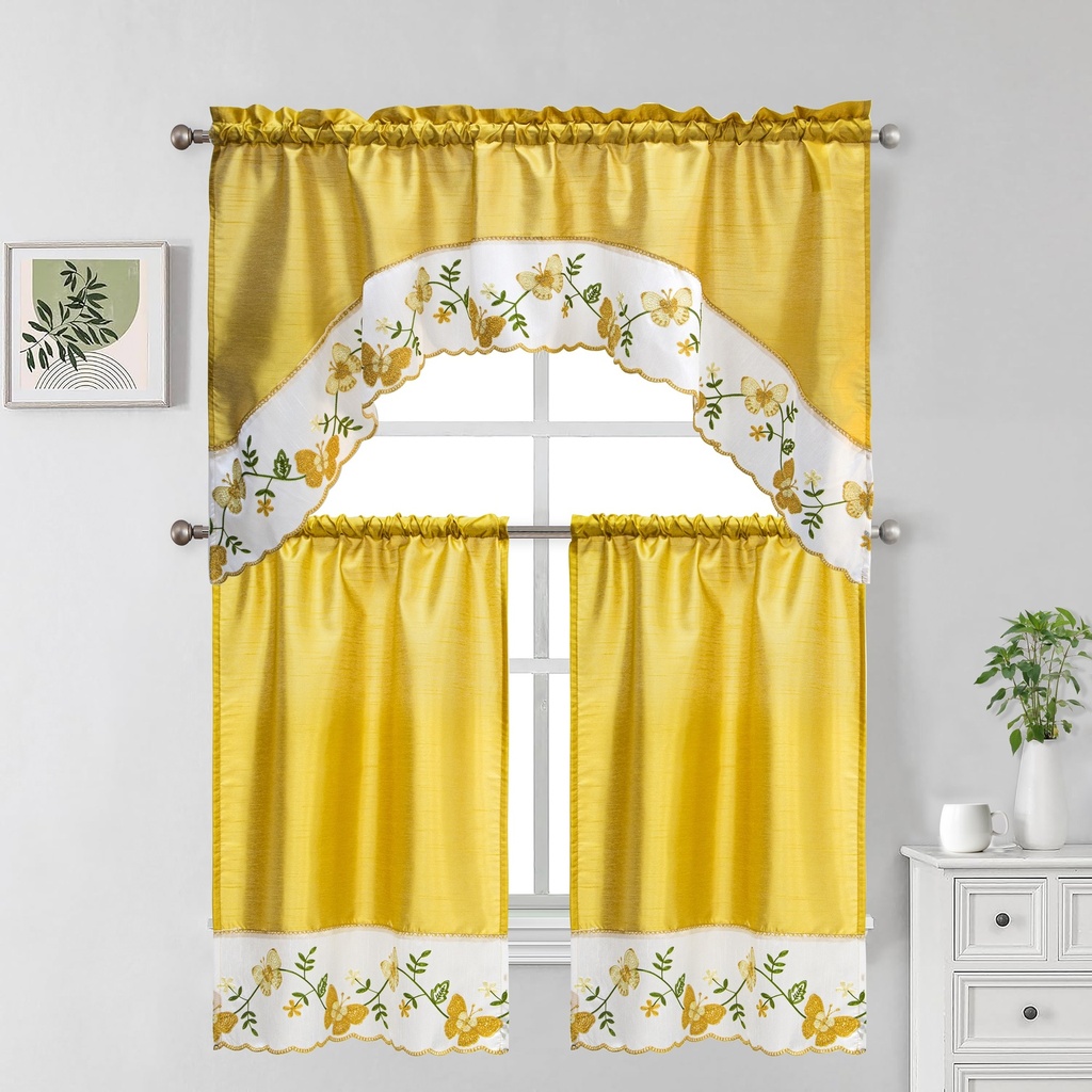 27"x36", 54"x14" Lena Kitchen Curtain Set(12 pc/ctn)