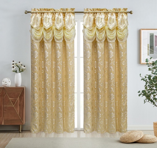[WC59500BG] 54"x84" Mira Double Layer Jacquard Window Curtain w. Attached Valance (12 pc/ctn)