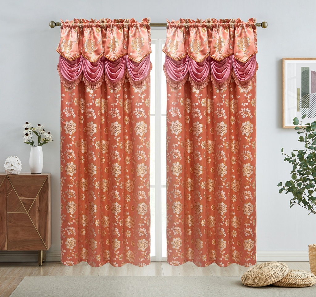 54"x84" Mira Double Layer Jacquard Window Curtain w. Attached Valance (12 pc/ctn)