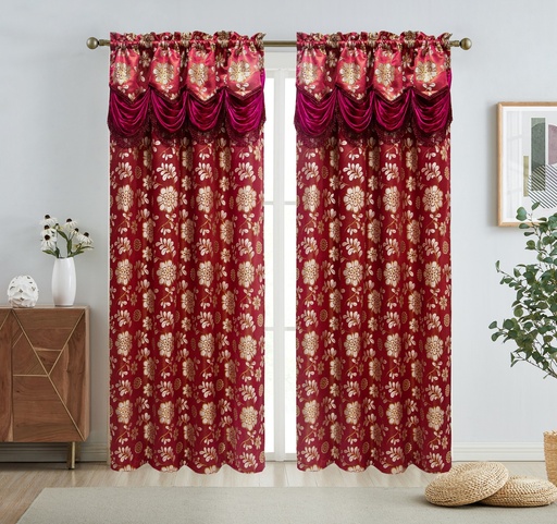 [WC59500BD] 54"x84" Mira Double Layer Jacquard Window Curtain w. Attached Valance (12 pc/ctn)