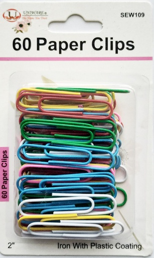[SEW109] 60 pc Plastic Coated Paper Clips, Mixed Colors (288 pcs/ctn)