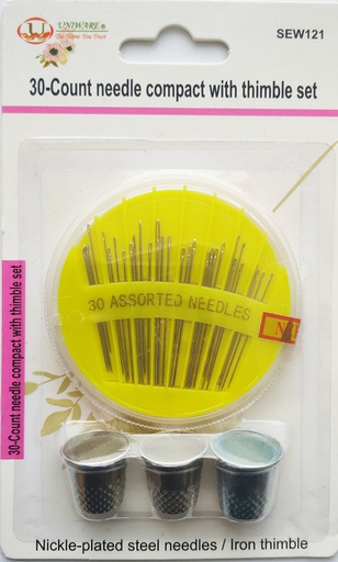 [SEW121] 30 pc Needle Compact Set with 3 Iron Thimbles (288 pcs/ctn)