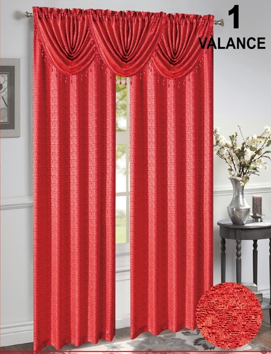 [WC57004RD] 47"x 37" Mia Jacquard Window Curtain Valance with Beads (12 pc/ctn)