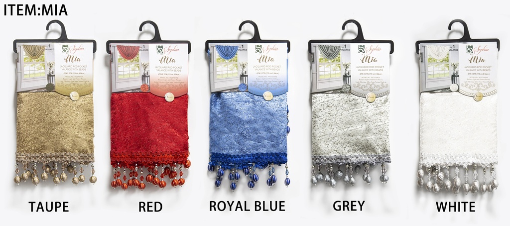47"x 37" Mia Jacquard Window Curtain Valance with Beads (12 pc/ctn)