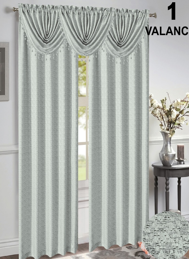 47"x 37" Mia Jacquard Window Curtain Valance with Beads (12 pc/ctn)