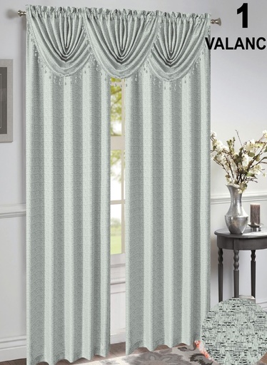 [WC57004GY] 47"x 37" Mia Jacquard Window Curtain Valance with Beads (12 pc/ctn)