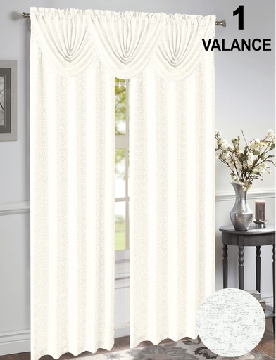 [WC57004WH] 47"x 37" Mia Jacquard Window Curtain Valance with Beads (12 pc/ctn)