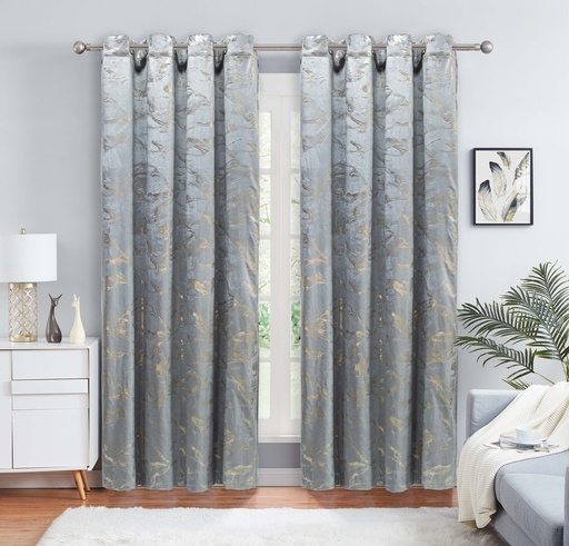 [WC57005GY] 54"x 84" Nina 100% Blackout Grommet Window Curtain, Foil Velvet, 100% Polyester (12 pc/ctn)