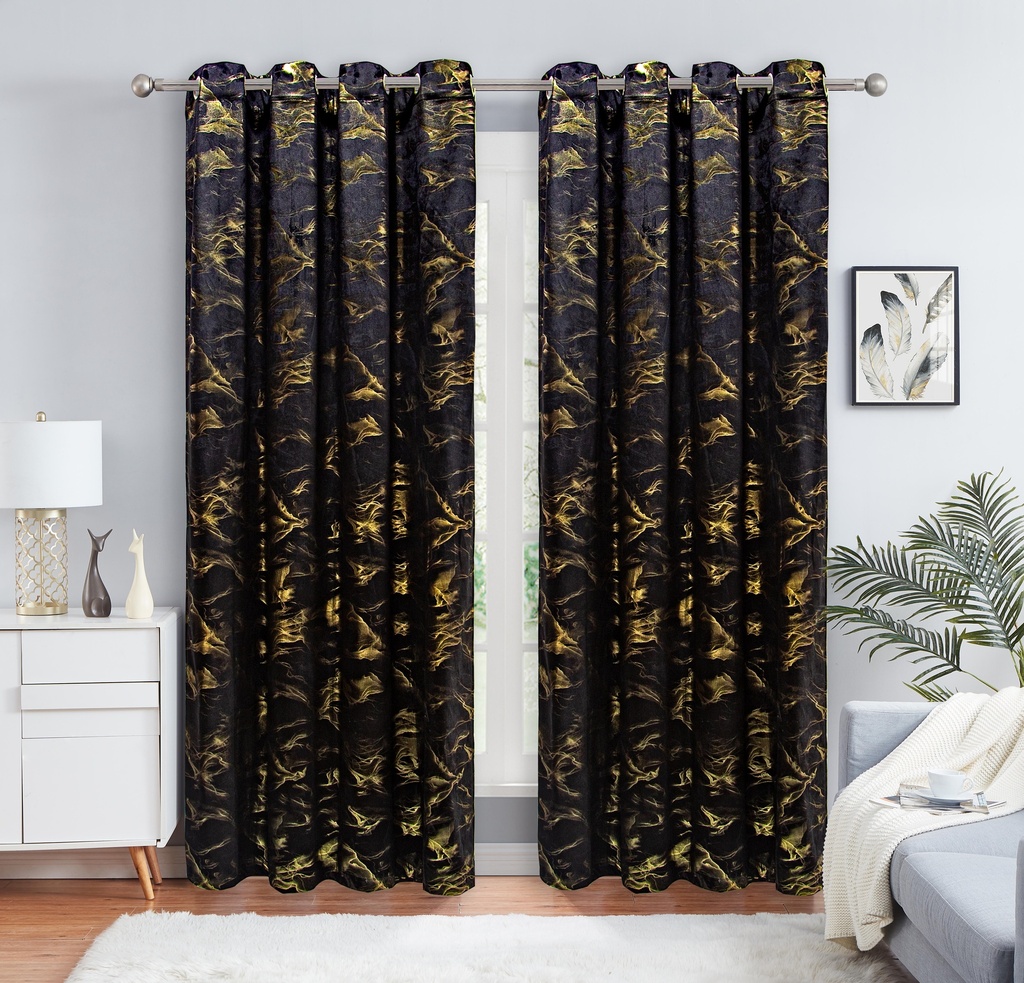 54"x 84" Nina 100% Blackout Grommet Window Curtain, Foil Velvet, 100% Polyester (12 pc/ctn)