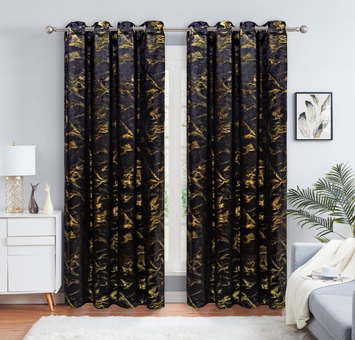 [WC57005BK] 54"x 84" Nina 100% Blackout Grommet Window Curtain, Foil Velvet, 100% Polyester (12 pc/ctn)