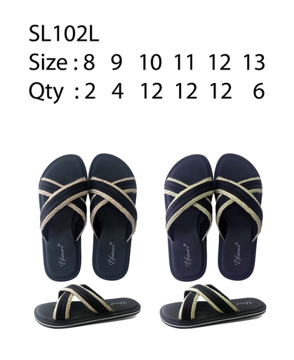[SL102L] Large Men's Two-Strap Slide Sandals, Mix Colors (48 pcs/ctn)