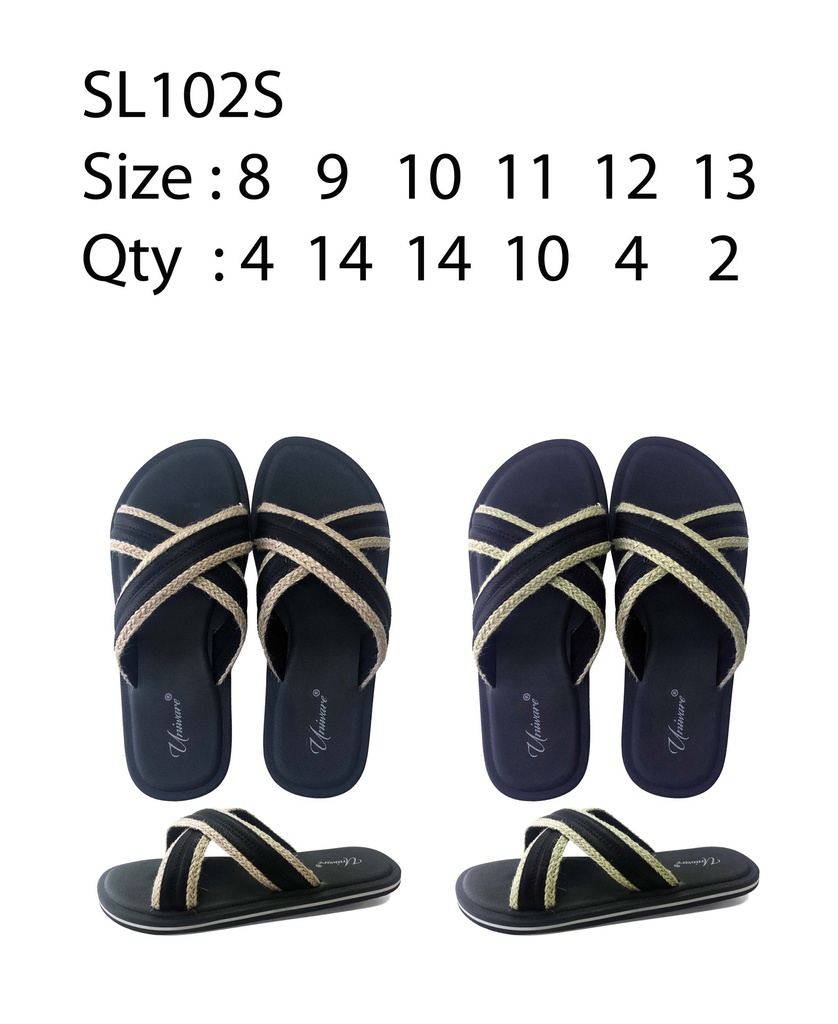 Small Men's Two-Strap Slide Sandals, Mix Colors (48 pcs/ctn)