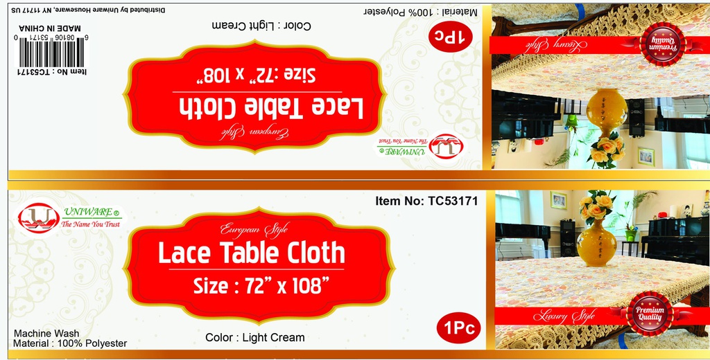 72"x108" Beige Lace Table Cloth (24 pcs/ctn)