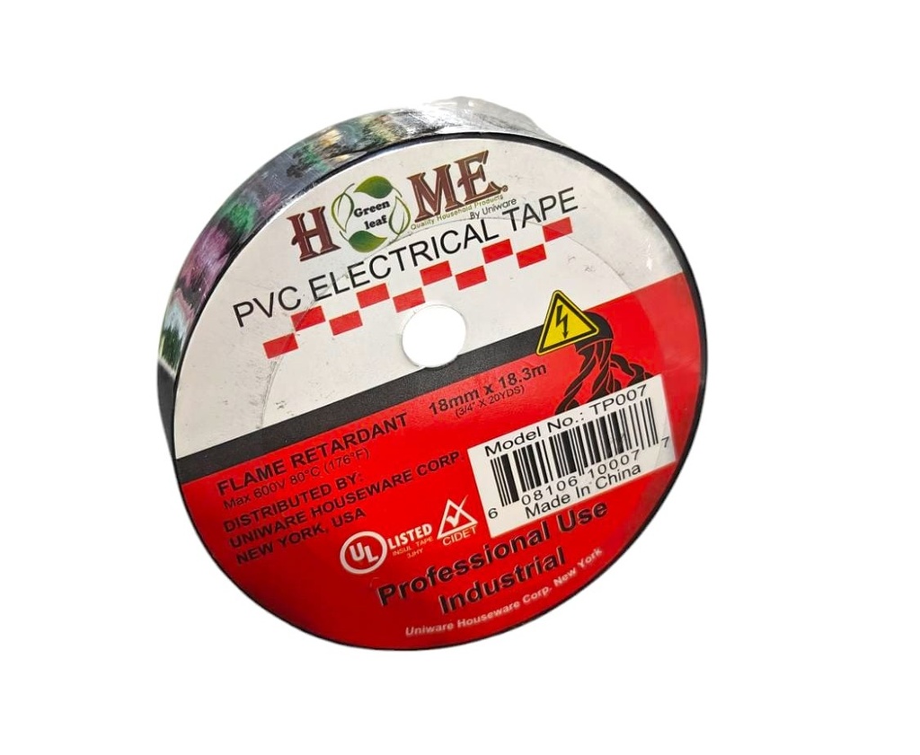20 Yard x 18mm Black Electrical Tape, UL Listed (100 pcs/ctn)