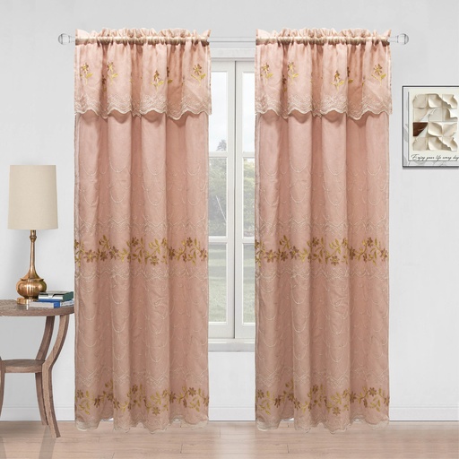 [WC59105BS] 54"x 84" Elena Faux Silk Embroidery Rod Pocket Window Curtain w. Valance and Satin Backing (12 pc/ctn)