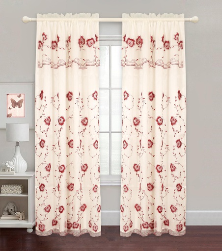 [WC55100-BB] 54"x84" Flower Embroidered Window Curtain (12 pcs/ctn)