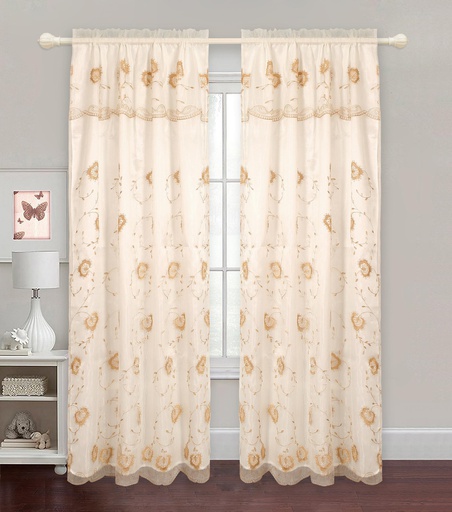 [WC55100-BG] 54"x84" Flower Embroidered Window Curtain (12 pcs/ctn)