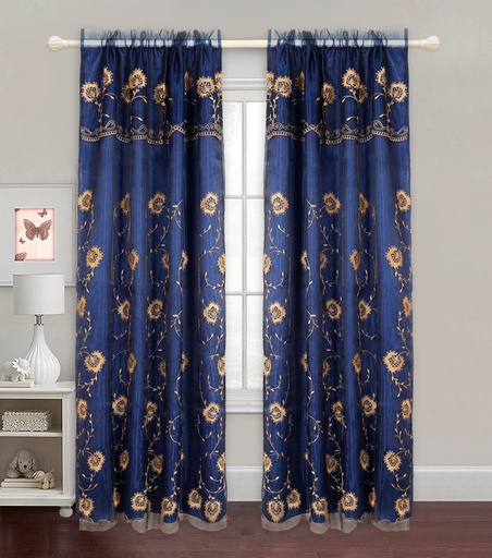 [WC55100-NG] 54"x84" Flower Embroidered Window Curtain (12 pcs/ctn)