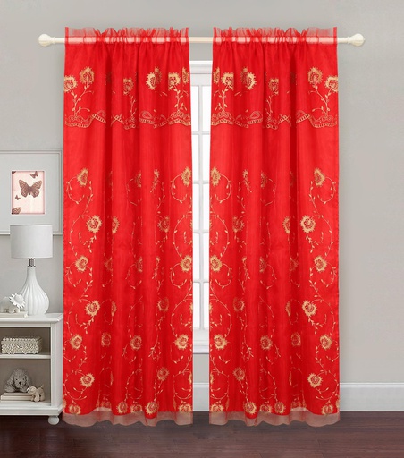 [WC55100-RG] 54"x84" Flower Embroidered Window Curtain (12 pcs/ctn)