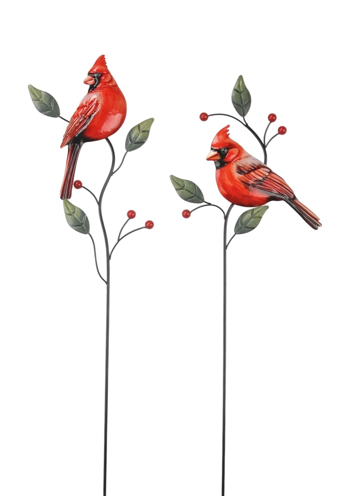 Metal Cardinal Garden Stake, 16x62x2/20.5x61x2cm (24 pc/ctn)