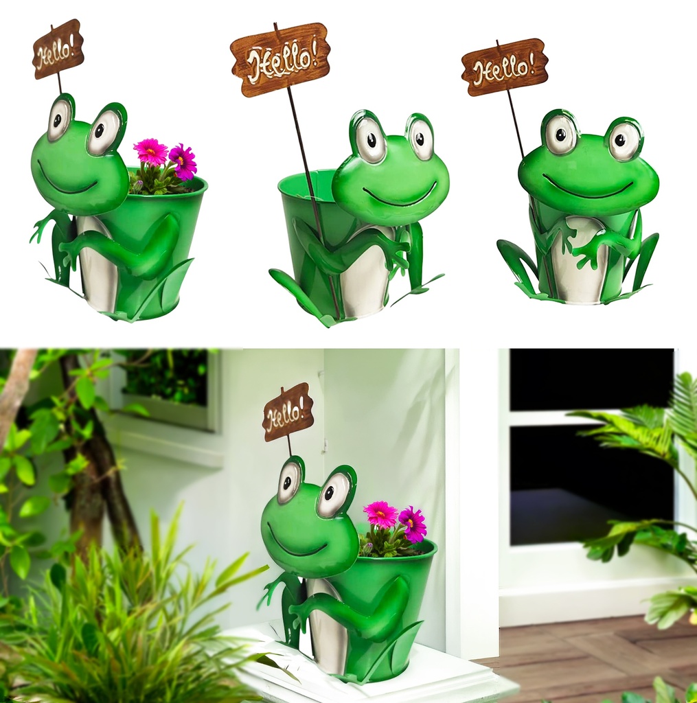 Metal Frog with Flower Pot, 18x16x25cm (12 pc/ctn)
