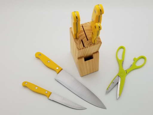 [20354] 7 pc Knife, Scissors and Wooden Block Set (6 sets/ctn)
