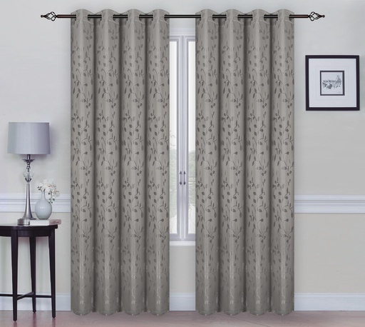 [WC57002-GY] 54"x84" Gray Leaf Patten Window Curtain (12 pcs/ctn)