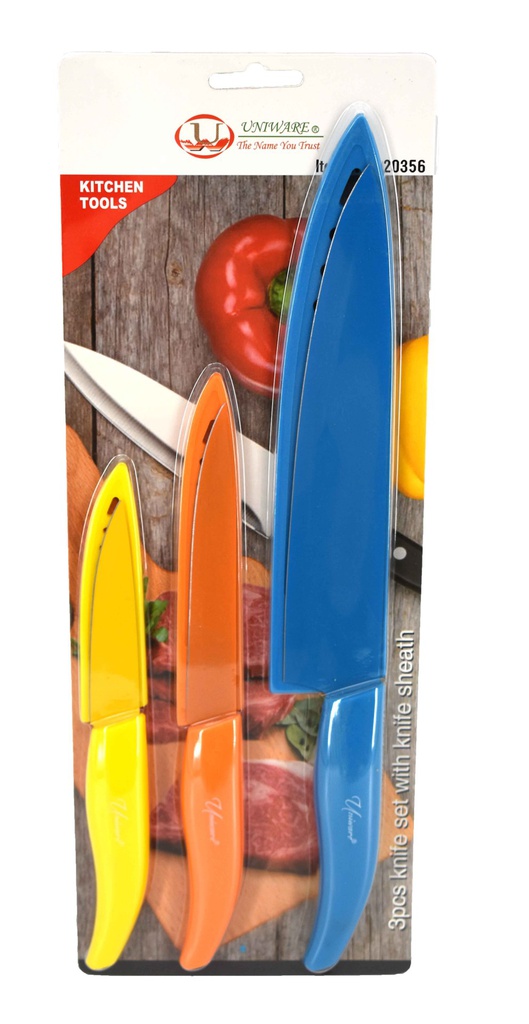 3 pc Knives Set with Sheaths, Assorted Colors (24 pcs/ctn)
