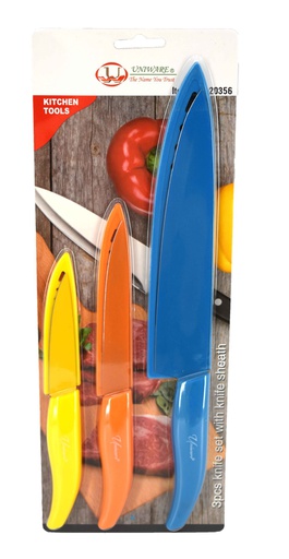 [20356] 3 pc Knives Set with Sheaths, Assorted Colors (24 pcs/ctn)