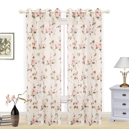 [WC59102-RS] 54"x84" Transparent Pink Rose Window Curtain (12 pcs/ctn)
