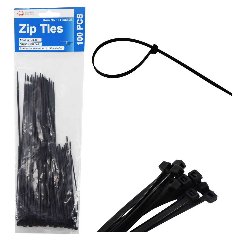 100 pc 8" Nylon Zip Ties, Mixed Colors (48bag/ctn)