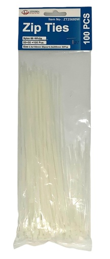 [ZT25680W] 50pc 4"+ 50pc 8" Nylon Zip Ties, 0.1" W , White(48 bag/ctn)