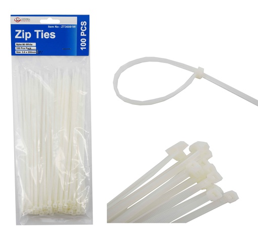 [ZT36081] 100 pc 8" Nylon Zip Ties, Mixed Colors (48bag/ctn)