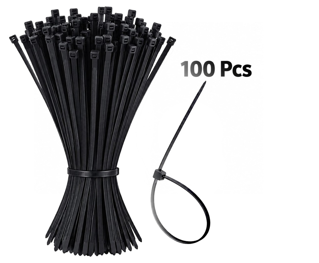 100pc 8" Nylon Zip Ties,0.14" W, Black (48 bag/ctn)