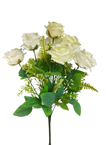 [FL6669WH] 12 Heads Rose bush, dia 7cm, 42cm, White (30 pc/ctn)