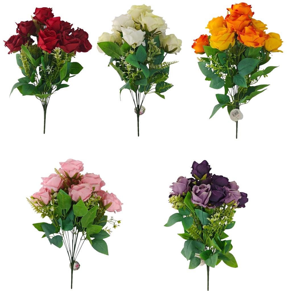 12 Heads Rose bush,dia 7cm, 42cm, Assorted Color (30 pc/ctn)